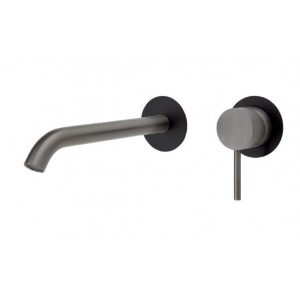 Kaya Wall Basin/Bath Mixer Set, Gun Metal, Matte Black Round Plates, 200mm Outlet